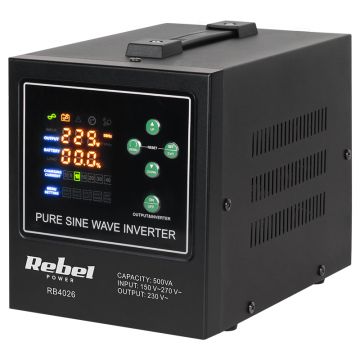 UPS centrala termica, 500 VA, 300 W, 12 V, Rebel, RB-4026, POWER-500-LFP4, functii multiple, sinusoida pura UPS centrala termica, 500 VA, 300 W, 12 V, Rebel, RB-4026, POWER-500-LFP4, functii multiple, sinusoida pura