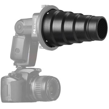 Falcon Eyes Snoot cu grid pentru blitz pe patina - adaptor universal Falcon Eyes Snoot cu grid pentru blitz pe patina - adaptor universal