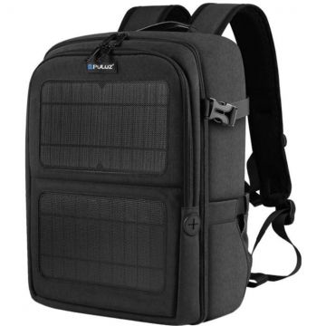 Puluz Rucsac foto impermeabil cu panouri solare PU5018B Puluz pentru camera video sport, accesorii si laptop de pana la 14 inch, Negru Puluz Rucsac foto impermeabil cu panouri solare PU5018B Puluz pentru camera video sport, accesorii si laptop de pana la 14 inch, Negru