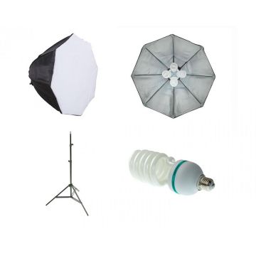 Generic Kit lumina continua foto video cu 4 becuri E27, softbox octogonal 70cm si stativ 75-205cm Generic Kit lumina continua foto video cu 4 becuri E27, softbox octogonal 70cm si stativ 75-205cm