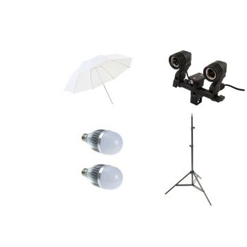 Generic Starter kit lumini videochat cu 2 becuri si umbrela de difuzie 84cm Generic Starter kit lumini videochat cu 2 becuri si umbrela de difuzie 84cm
