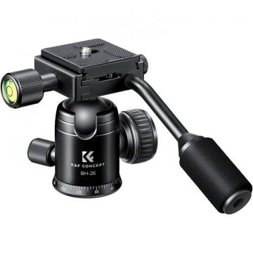 K&F Concept Cap sferic pentru trepied metalic K&F Concept, 26 mm cu mâner, rotativ la 360 de grade, panoramic, cu nivelă cu eliberare rapidă de 1/4 inch pentru cameră video monopied, capacitate de încărcare de până la 8 kg, Negru K&F Concept Cap sferic pentru trepied metalic K&F Concept, 26 mm cu mâner, rotativ la 360 de grade, panoramic, cu nivelă cu eliberare rapidă de 1/4 inch pentru cameră video monopied, capacitate de încărcare de până la 8 kg, Negru
