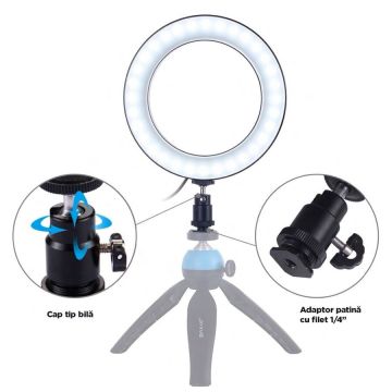Puluz Lampa circulara pe usb Puluz 9cm Puluz Lampa circulara pe usb Puluz 9cm