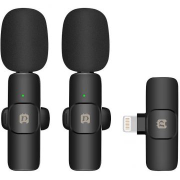 Puluz Set microfoane lavaliera wireless cu Lightning PULUZ  PU3150B Puluz Set microfoane lavaliera wireless cu Lightning PULUZ  PU3150B