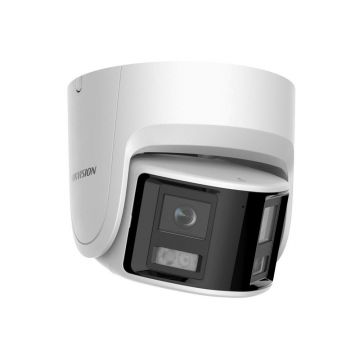 Camera supraveghere IP Dome panoramic HikVision ColorVu DS-2CD2367G2P-LSU/SL, 6 MP, 2 x 2.8 mm, lumina alba 30 m, microfon si difuzor, slot card, PoE