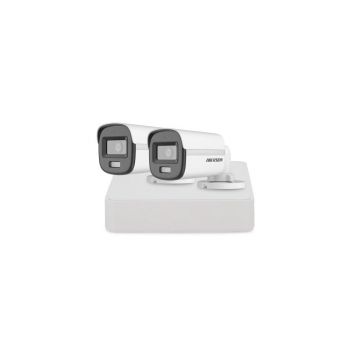 Sistem supraveghere exterior basic HikVision, 2 camere, 2 MP, 2.8 mm, IR/lumina alba 20 m, microfon