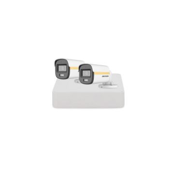 Sistem supraveghere exterior basic HikVision, 2 camere, 2 MP, 2.8 mm, IR/Lumina alba 30/20 m, PoC, microfon