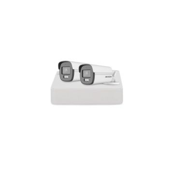 Sistem supraveghere exterior basic HikVision, 2 camere, 2 MP, 2.8 mm, IR/lumina alba 40 m, microfon