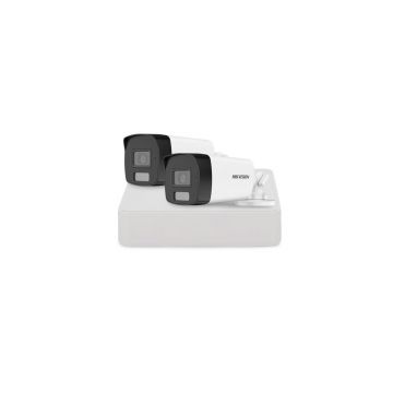 Sistem supraveghere exterior basic HikVision, 2 camere, 2 MP, IR 40 m, lumina alba 40 m, 2.8 mm, microfon