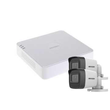 Sistem supraveghere exterior basic HikVision, 2 camere, 5 MP, IR 20 m, 2.8 mm