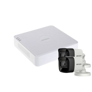 Sistem supraveghere exterior basic HikVision, 2 camere, 5 MP, IR 30 m, 2.8 mm