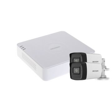 Sistem supraveghere exterior basic HikVision, 2 camere, 5 MP, IR 40 m, 2.8 mm, microfon