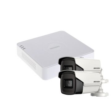 Sistem supraveghere exterior basic HikVision, 2 camere, 5 MP, IR 60 m, 2.8 mm