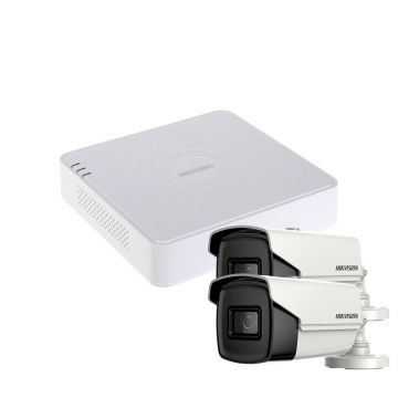 Sistem supraveghere exterior basic HikVision, 2 camere, 5 MP, IR 80 m, 3.6 mm