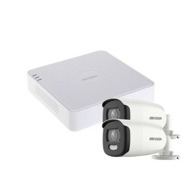 Sistem supraveghere exterior basic HikVision, 2 camere, 5 MP, lumina alba 20 m, 2.8 mm, stroboscop