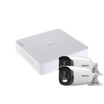 Sistem supraveghere exterior basic HikVision, 2 camere, 5 MP, lumina alba 40 m, 2.8 mm