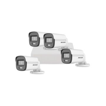 Sistem supraveghere exterior basic HikVision, 4 camere, 2 MP, 2.8 mm, IR/lumina alba 20 m, microfon