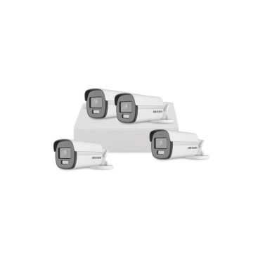Sistem supraveghere exterior basic HikVision, 4 camere, 2 MP, 2.8 mm, IR/lumina alba 40 m, microfon