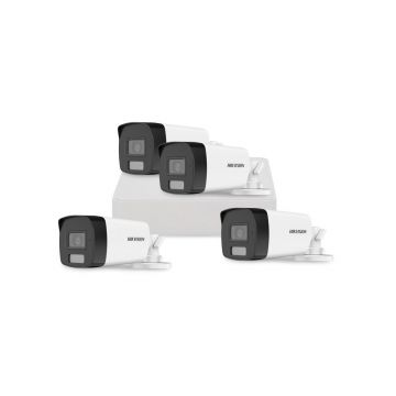 Sistem supraveghere exterior basic HikVision, 4 camere, 2 MP, IR 40 m, lumina alba 40 m, 2.8 mm, microfon
