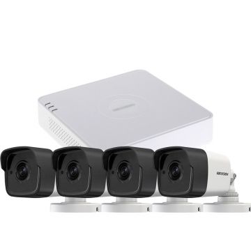 Sistem supraveghere exterior basic HikVision, 4 camere, 5 MP, IR 30 m, 2.8 mm, microfon