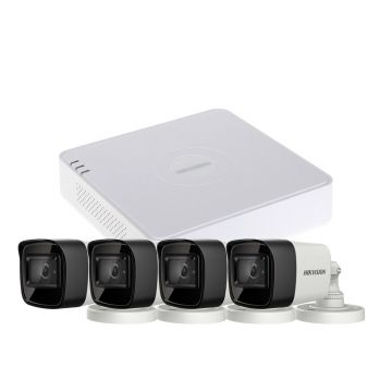 Sistem supraveghere exterior basic HikVision, 4 camere, 5 MP, IR 30 m, 2.8 mm