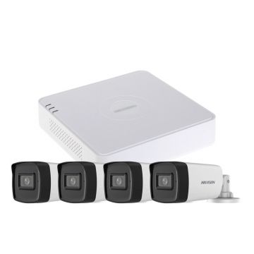 Sistem supraveghere exterior basic HikVision, 4 camere, 5 MP, IR 40 m, 2.8 mm, microfon