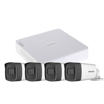 Sistem supraveghere exterior basic HikVision, 4 camere, 5 MP, IR 40 m, 2.8 mm, microfon