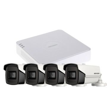 Sistem supraveghere exterior basic HikVision, 4 camere, 5 MP, IR 60 m, 2.8 mm