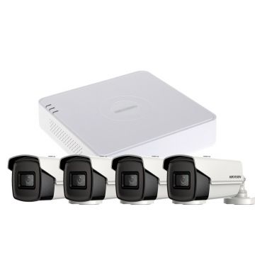 Sistem supraveghere exterior basic HikVision, 4 camere, 5 MP, IR 80 m, 3.6 mm