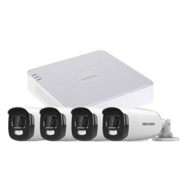 Sistem supraveghere exterior basic HikVision, 4 camere, 5 MP, lumina alba 40 m, 2.8 mm