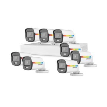 Sistem supraveghere exterior basic HikVision, 8 camere, 2 MP, lumina alba 20 m, 2.8 mm, microfon