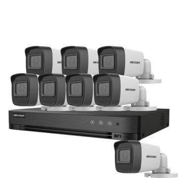 Sistem supraveghere exterior basic HikVision, 8 camere, 5 MP, IR 20 m, 2.8 mm