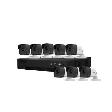 Sistem supraveghere exterior basic HikVision, 8 camere, 5 MP, IR 30 m, 2.8 mm, microfon