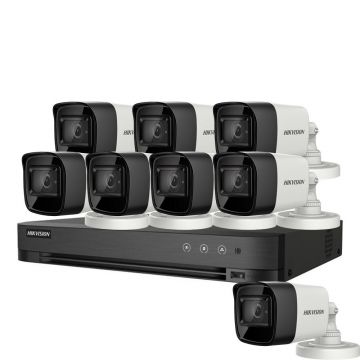 Sistem supraveghere exterior basic HikVision, 8 camere, 5 MP, IR 30 m, 2.8 mm