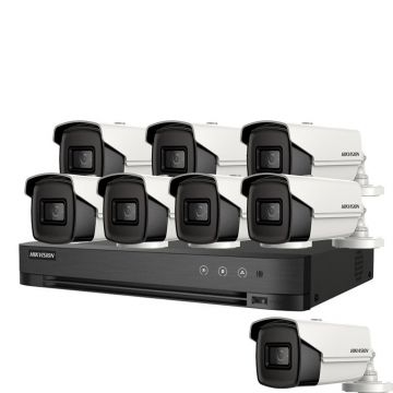 Sistem supraveghere exterior basic HikVision, 8 camere, 5 MP, IR 60 m, 2.8 mm