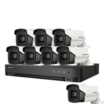 Sistem supraveghere exterior basic HikVision, 8 camere, 5 MP, IR 80 m, 3.6 mm