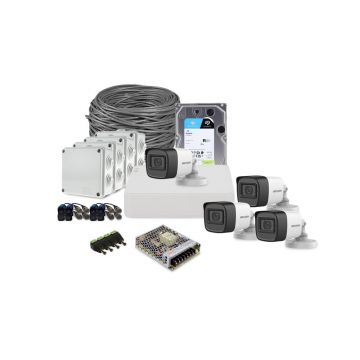 Sistem supraveghere exterior complet HikVision, 4 camere, 2 MP, IR 30 m, 2.8 mm, microfon, HDD 1 TB