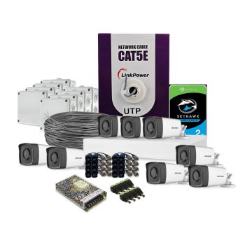 Sistem supraveghere exterior complet HikVision, 8 camere, 2 MP, 2.8 mm, IR 40 m, HDD 2 TB
