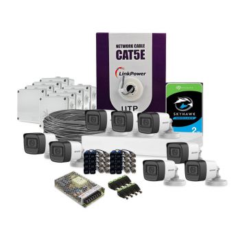 Sistem supraveghere exterior complet HikVision, 8 camere, 2 MP, IR 30 m, 2.8 mm, microfon, HDD 2 TB