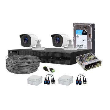 Sistem supraveghere exterior complet HikVision HiLook, 2 camere, 2 MP, 2.8 mm, IR 20 m, HDD 1 TB