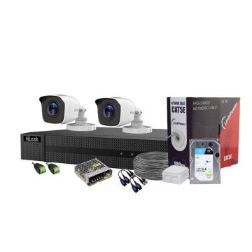 Sistem supraveghere exterior complet Hikvision HiLook KIT-HL-C-2C-C-0001, 5 MP, 2.8 mm, IR 20 m, HDD 1TB
