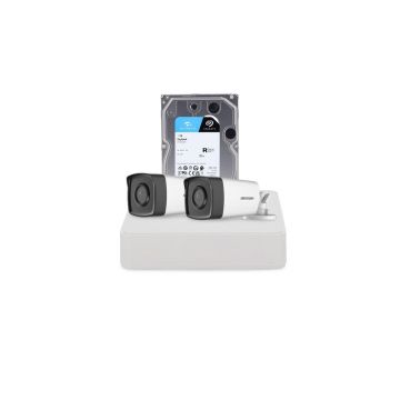Sistem supraveghere exterior cu HDD 1 TB HikVision, 2 camere, 2 MP, 2.8 mm, IR 40 m
