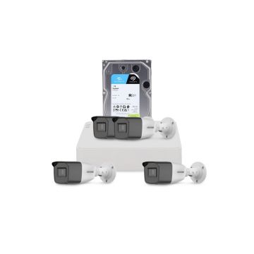 Sistem supraveghere exterior cu HDD 1 TB HikVision, 4 camere, 2 MP, IR 40 m, 2.7 - 13.5 mm, zoom manual