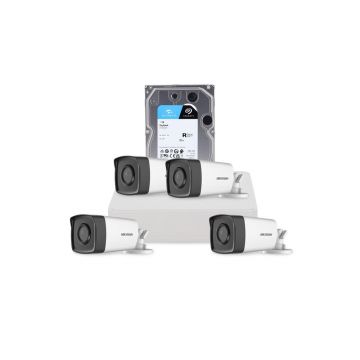 Sistem supraveghere exterior cu HDD 1 TB HikVision, 4 camere, 2 MP, IR 40 m, 2.8 mm