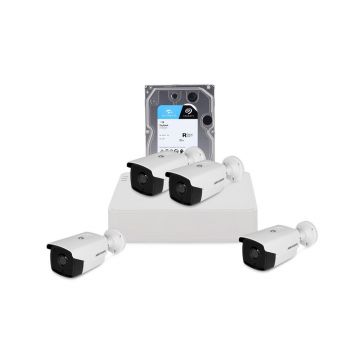 Sistem supraveghere exterior cu HDD 1 TB HikVision, 4 camere, 2 MP, IR 80 m, 3.6 mm