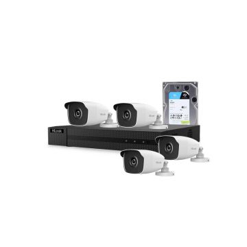 Sistem supraveghere exterior cu HDD 1 TB HikVision HiLook, 4 camere, 2 MP, 2.8 mm, IR EXIR 40 m