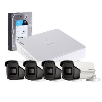 Sistem supraveghere exterior cu HDD 1TB HikVision, 4 camere, 5 MP, IR 60 m, 2.8 mm