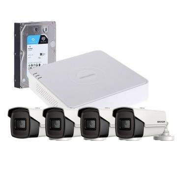 Sistem supraveghere exterior cu HDD 1TB HikVision, 4 camere, 5 MP, IR 80 m, 3.6 mm