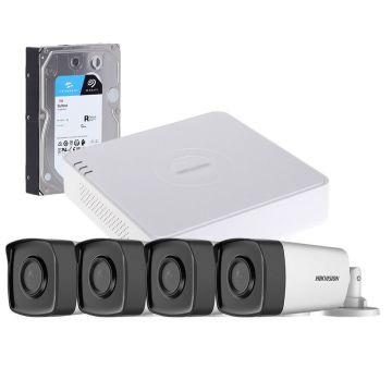 Sistem supraveghere exterior cu HDD 1TB HikVision, 4 camere, 5 MP, IR 80 m, 3.6 mm