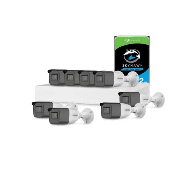 Sistem supraveghere exterior cu HDD 2 TB HikVision, 8 camere, 2 MP, IR 40 m, 2.7 - 13.5 mm, zoom manual